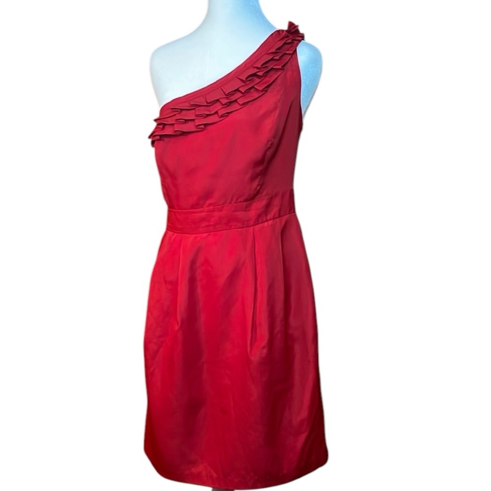 The Limited One Shoulder Ruffle Neck Cocktail Dress Women's 6 Red